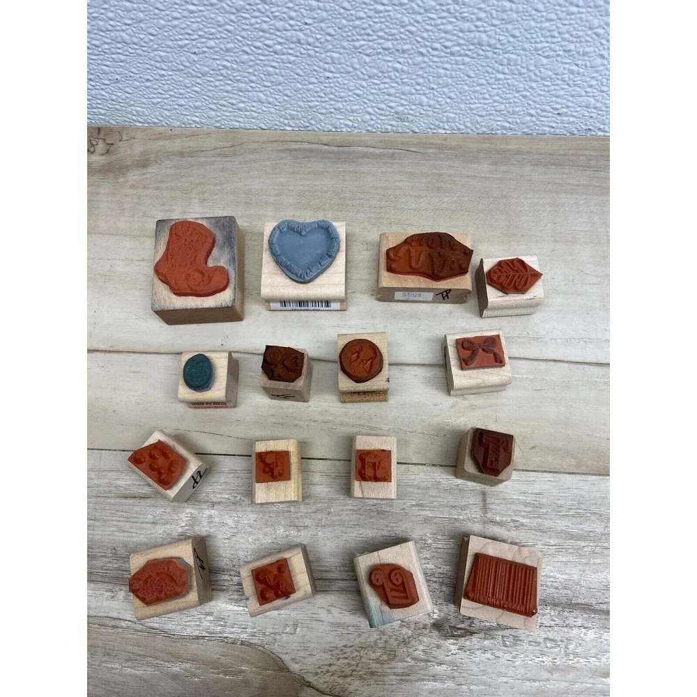 Mixed Brands Art Wood Mounted Rubber Stamps Set Of 16 - Picture 2 of 2